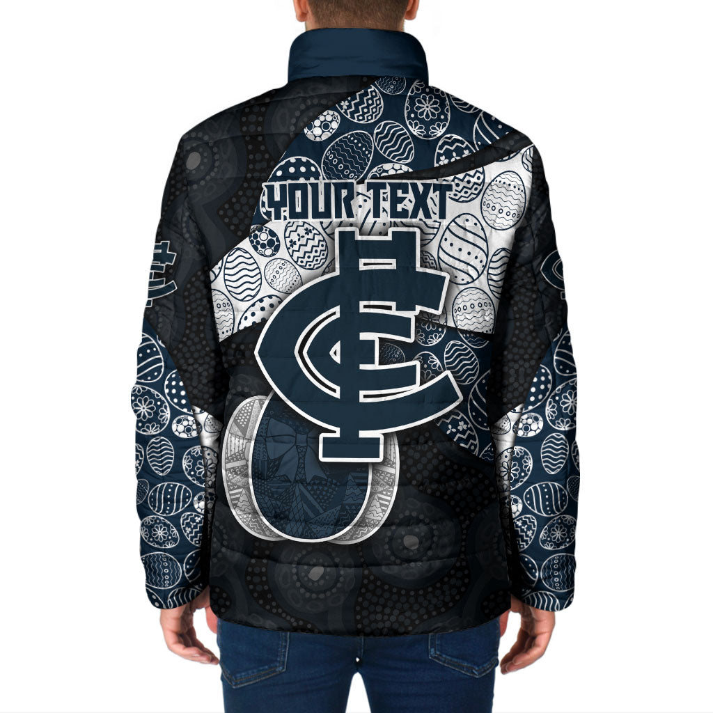Personalized Carlton Football Padded Jacket Easter Egg Pattern Navy Monochrome Tribal Dot Style
