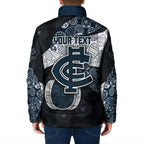 Personalized Carlton Football Padded Jacket Easter Egg Pattern Navy Monochrome Tribal Dot Style