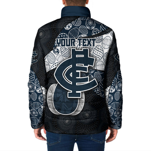 Personalized Carlton Football Padded Jacket Easter Egg Pattern Navy Monochrome Tribal Dot Style