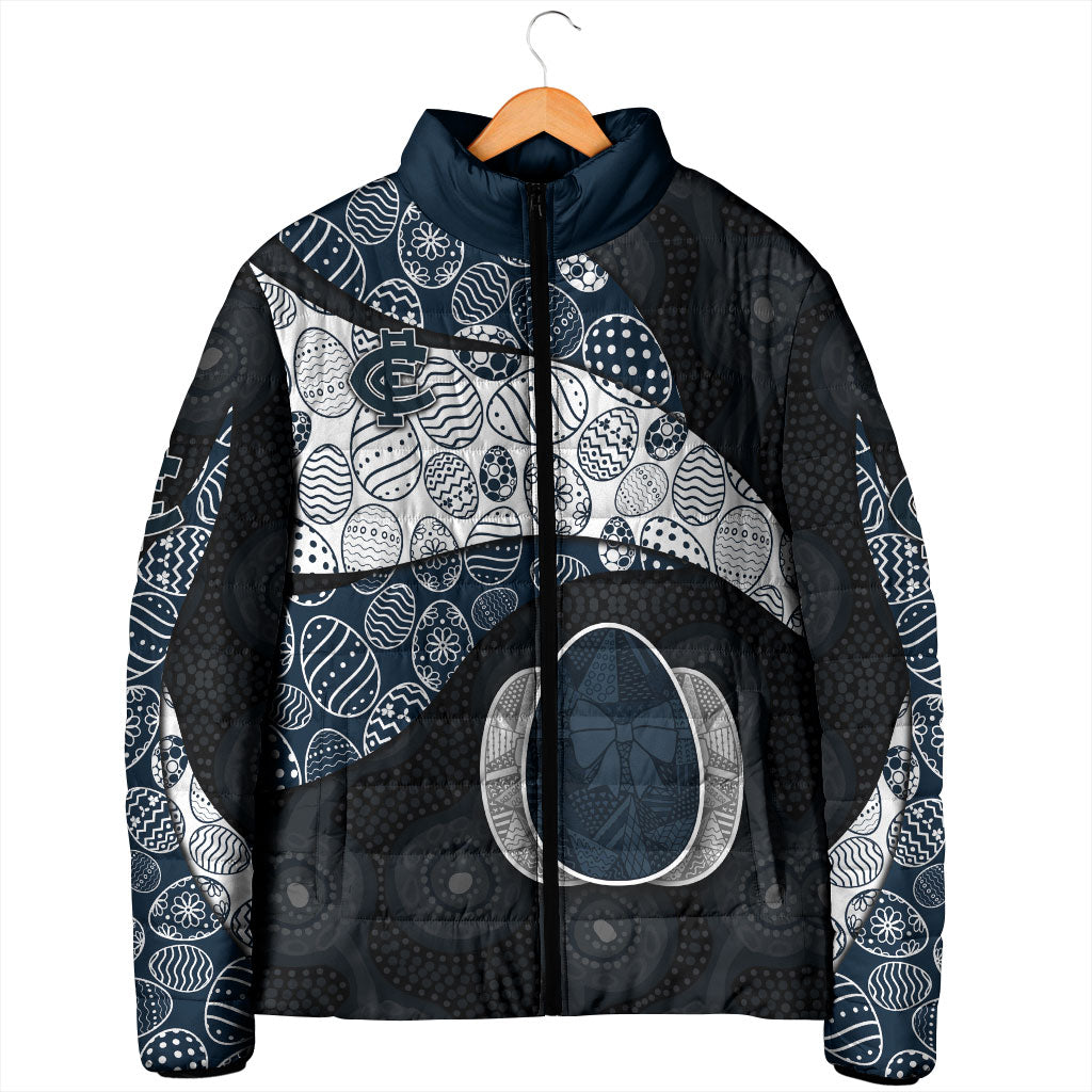 Personalized Carlton Football Padded Jacket Easter Egg Pattern Navy Monochrome Tribal Dot Style