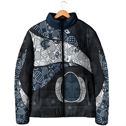 Personalized Carlton Football Padded Jacket Easter Egg Pattern Navy Monochrome Tribal Dot Style