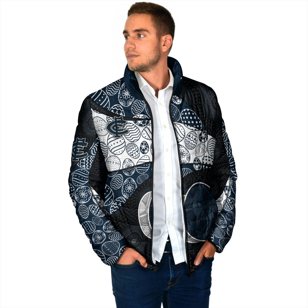 Personalized Carlton Football Padded Jacket Easter Egg Pattern Navy Monochrome Tribal Dot Style