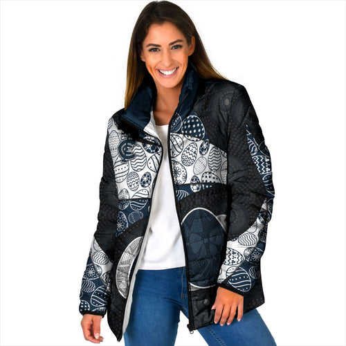 Personalized Carlton Football Padded Jacket Easter Egg Pattern Navy Monochrome Tribal Dot Style