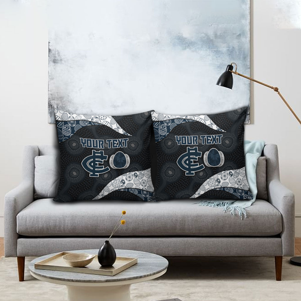 Personalized Carlton Football Pillow Cover Easter Egg Pattern Navy Monochrome Tribal Dot Style