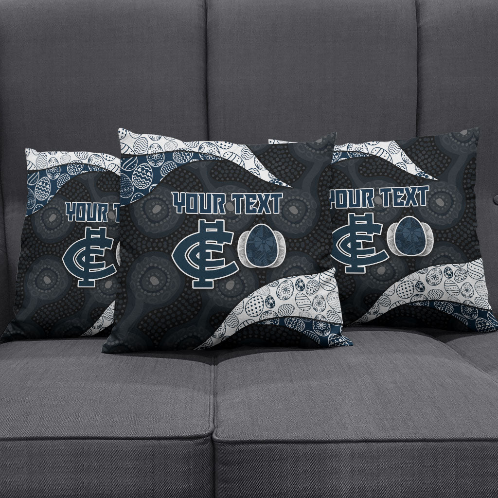 Personalized Carlton Football Pillow Cover Easter Egg Pattern Navy Monochrome Tribal Dot Style