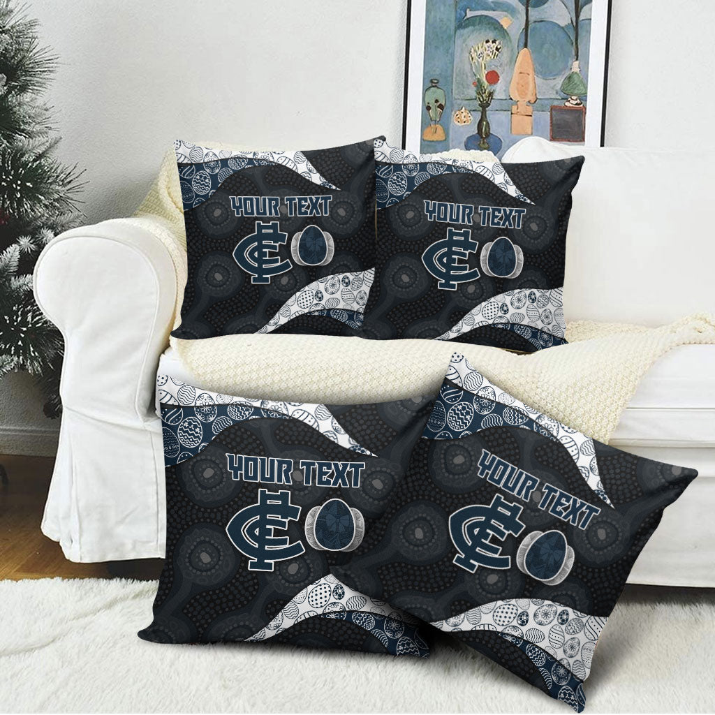 Personalized Carlton Football Pillow Cover Easter Egg Pattern Navy Monochrome Tribal Dot Style