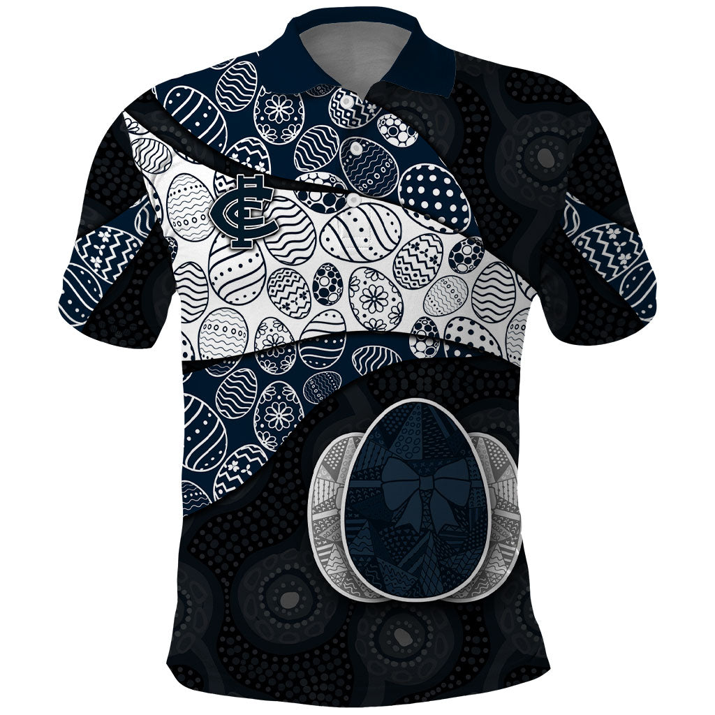 Personalized Carlton Football Polo Shirt Easter Egg Pattern Navy Monochrome Tribal Dot Style