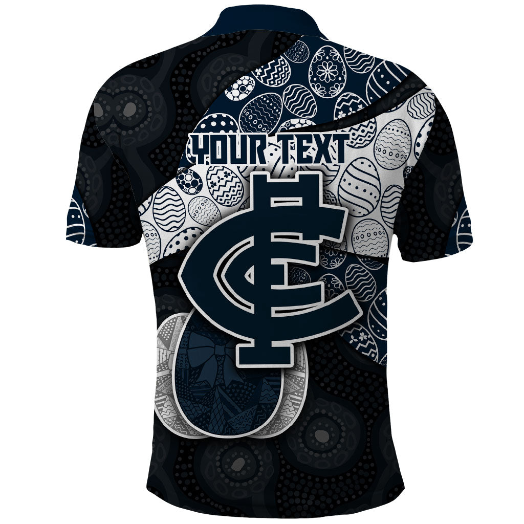 Personalized Carlton Football Polo Shirt Easter Egg Pattern Navy Monochrome Tribal Dot Style
