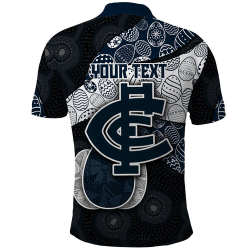 Personalized Carlton Football Polo Shirt Easter Egg Pattern Navy Monochrome Tribal Dot Style