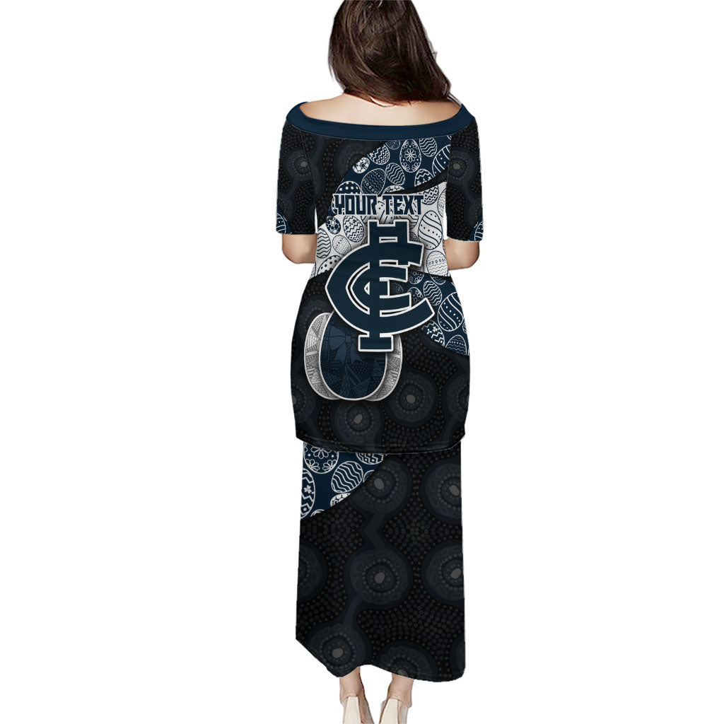 Personalized Carlton Football Puletasi Easter Egg Pattern Navy Monochrome Tribal Dot Style