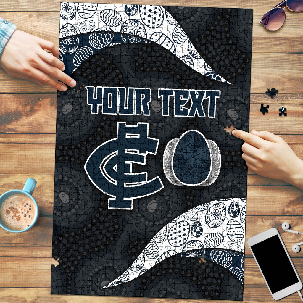 Personalized Carlton Football Puzzle Easter Egg Pattern Navy Monochrome Tribal Dot Style