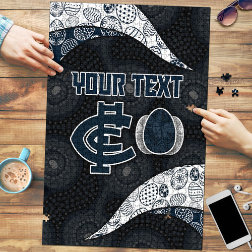Personalized Carlton Football Puzzle Easter Egg Pattern Navy Monochrome Tribal Dot Style
