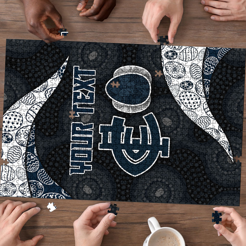 Personalized Carlton Football Puzzle Easter Egg Pattern Navy Monochrome Tribal Dot Style