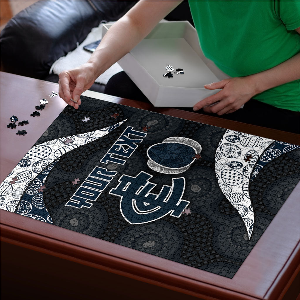 Personalized Carlton Football Puzzle Easter Egg Pattern Navy Monochrome Tribal Dot Style