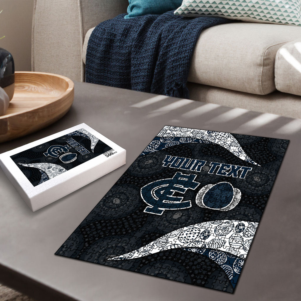 Personalized Carlton Football Puzzle Easter Egg Pattern Navy Monochrome Tribal Dot Style