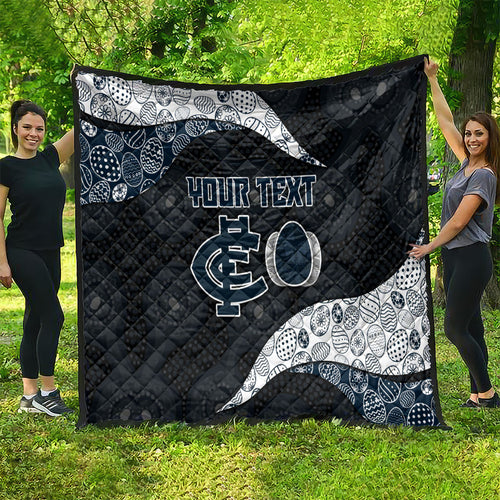 Personalized Carlton Football Quilt Easter Egg Pattern Navy Monochrome Tribal Dot Style