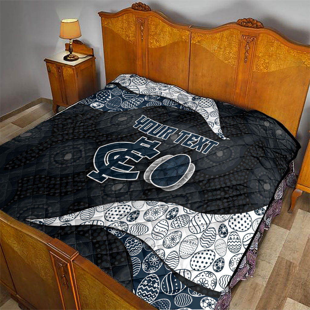 Personalized Carlton Football Quilt Easter Egg Pattern Navy Monochrome Tribal Dot Style