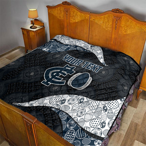 Personalized Carlton Football Quilt Easter Egg Pattern Navy Monochrome Tribal Dot Style