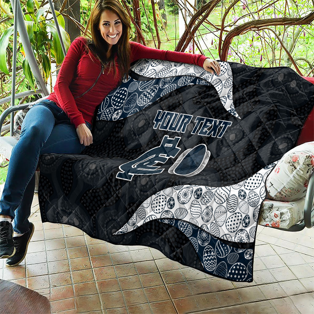 Personalized Carlton Football Quilt Easter Egg Pattern Navy Monochrome Tribal Dot Style