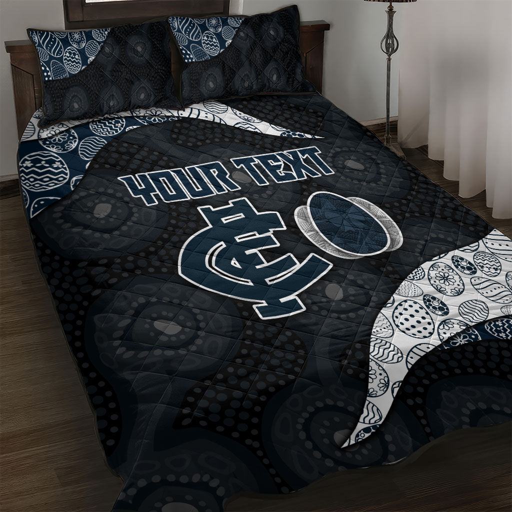 Personalized Carlton Football Quilt Bed Set Easter Egg Pattern Navy Monochrome Tribal Dot Style
