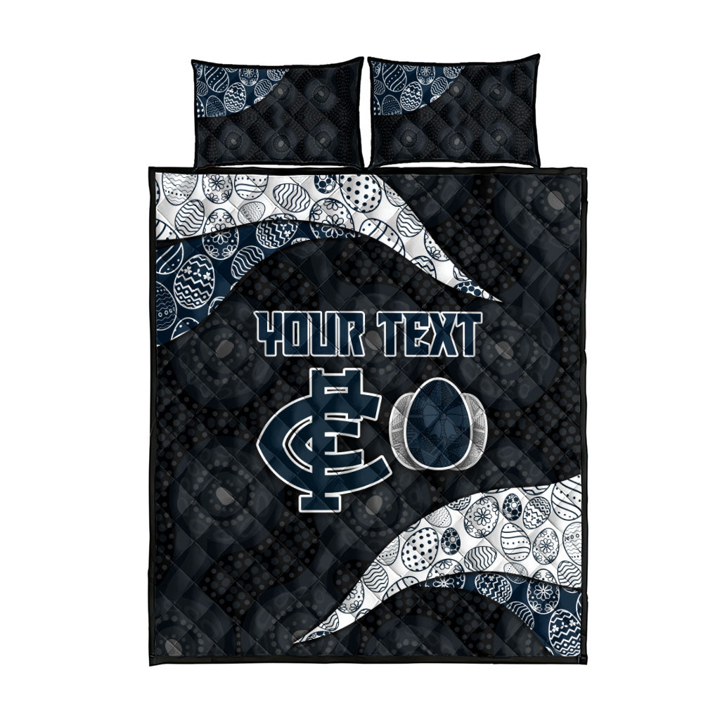 Personalized Carlton Football Quilt Bed Set Easter Egg Pattern Navy Monochrome Tribal Dot Style