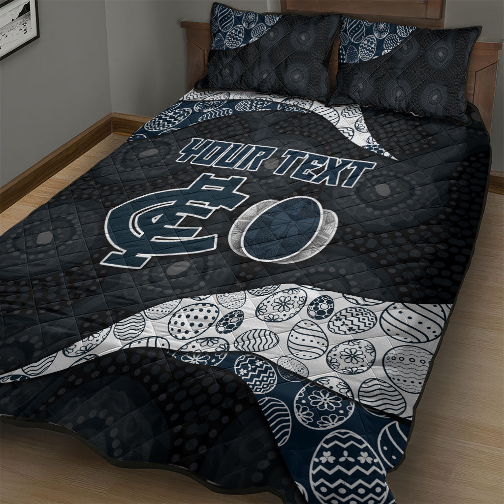 Personalized Carlton Football Quilt Bed Set Easter Egg Pattern Navy Monochrome Tribal Dot Style