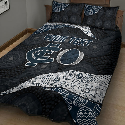 Personalized Carlton Football Quilt Bed Set Easter Egg Pattern Navy Monochrome Tribal Dot Style