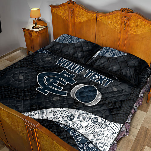 Personalized Carlton Football Quilt Bed Set Easter Egg Pattern Navy Monochrome Tribal Dot Style