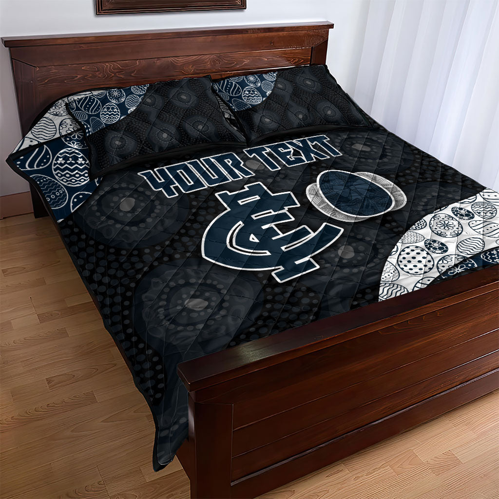 Personalized Carlton Football Quilt Bed Set Easter Egg Pattern Navy Monochrome Tribal Dot Style