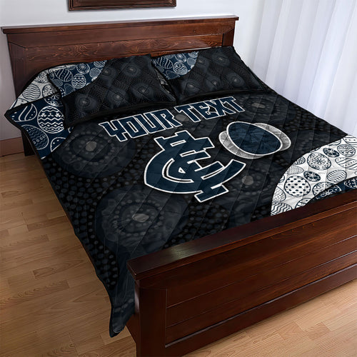Personalized Carlton Football Quilt Bed Set Easter Egg Pattern Navy Monochrome Tribal Dot Style