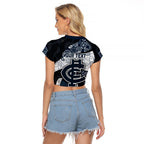 Personalized Carlton Football Raglan Cropped T Shirt Easter Egg Pattern Navy Monochrome Tribal Dot Style
