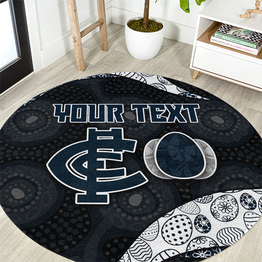 Personalized Carlton Football Round Carpet Easter Egg Pattern Navy Monochrome Tribal Dot Style