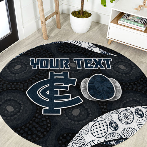 Personalized Carlton Football Round Carpet Easter Egg Pattern Navy Monochrome Tribal Dot Style