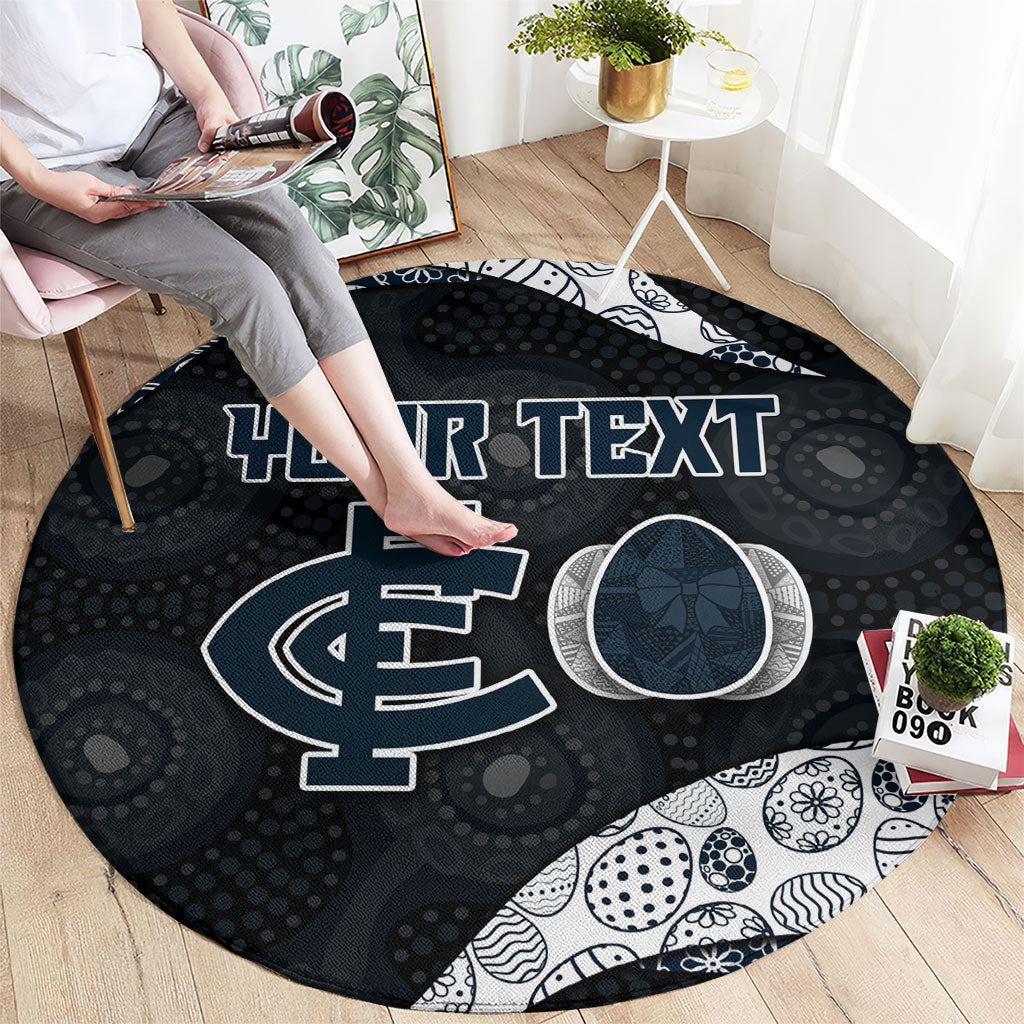 Personalized Carlton Football Round Carpet Easter Egg Pattern Navy Monochrome Tribal Dot Style