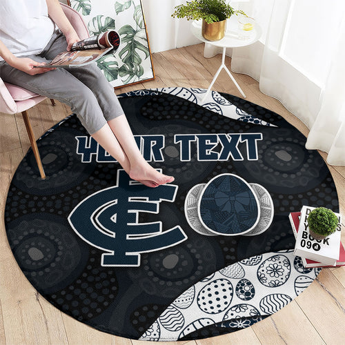 Personalized Carlton Football Round Carpet Easter Egg Pattern Navy Monochrome Tribal Dot Style