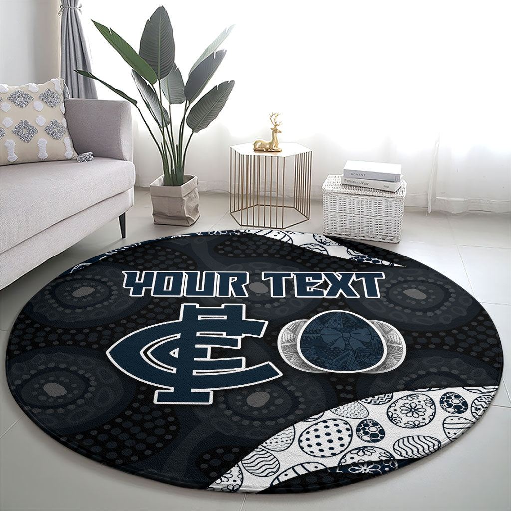 Personalized Carlton Football Round Carpet Easter Egg Pattern Navy Monochrome Tribal Dot Style