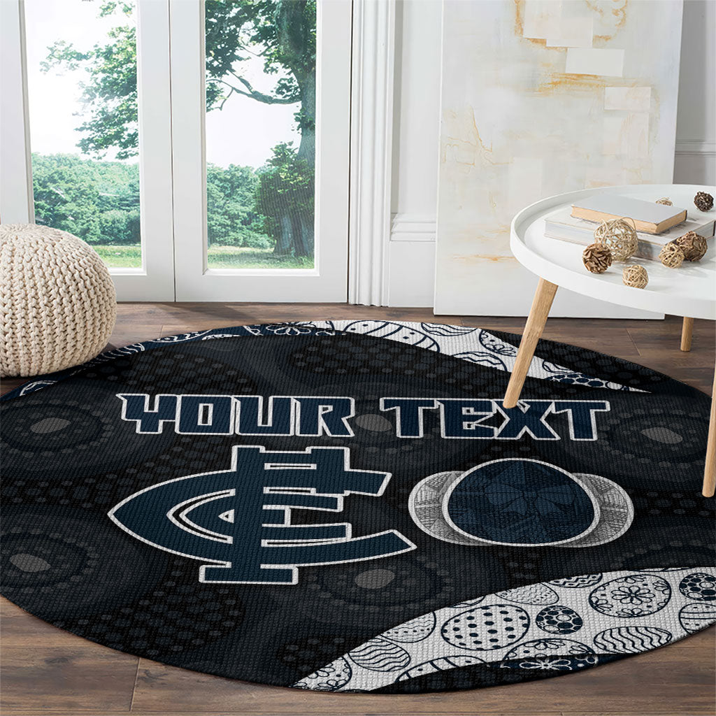 Personalized Carlton Football Round Carpet Easter Egg Pattern Navy Monochrome Tribal Dot Style