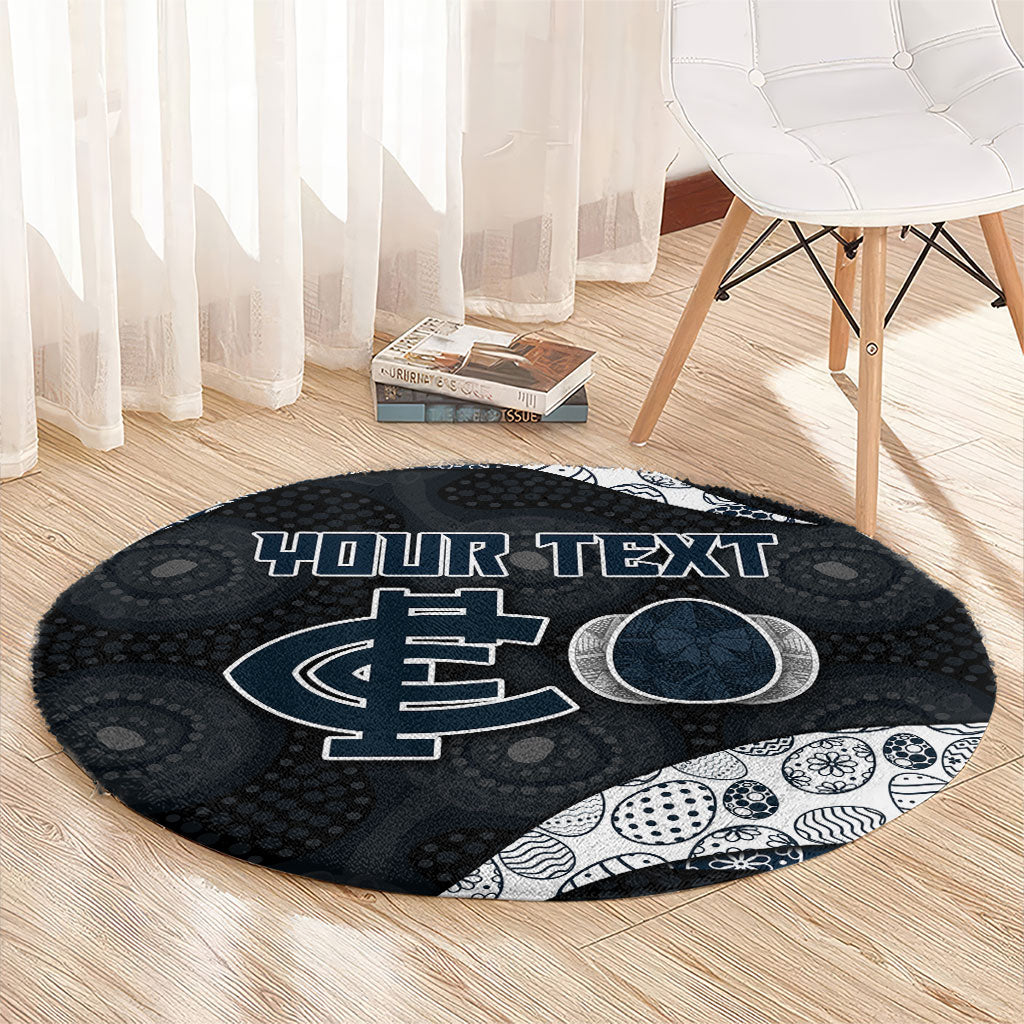 Personalized Carlton Football Round Carpet Easter Egg Pattern Navy Monochrome Tribal Dot Style