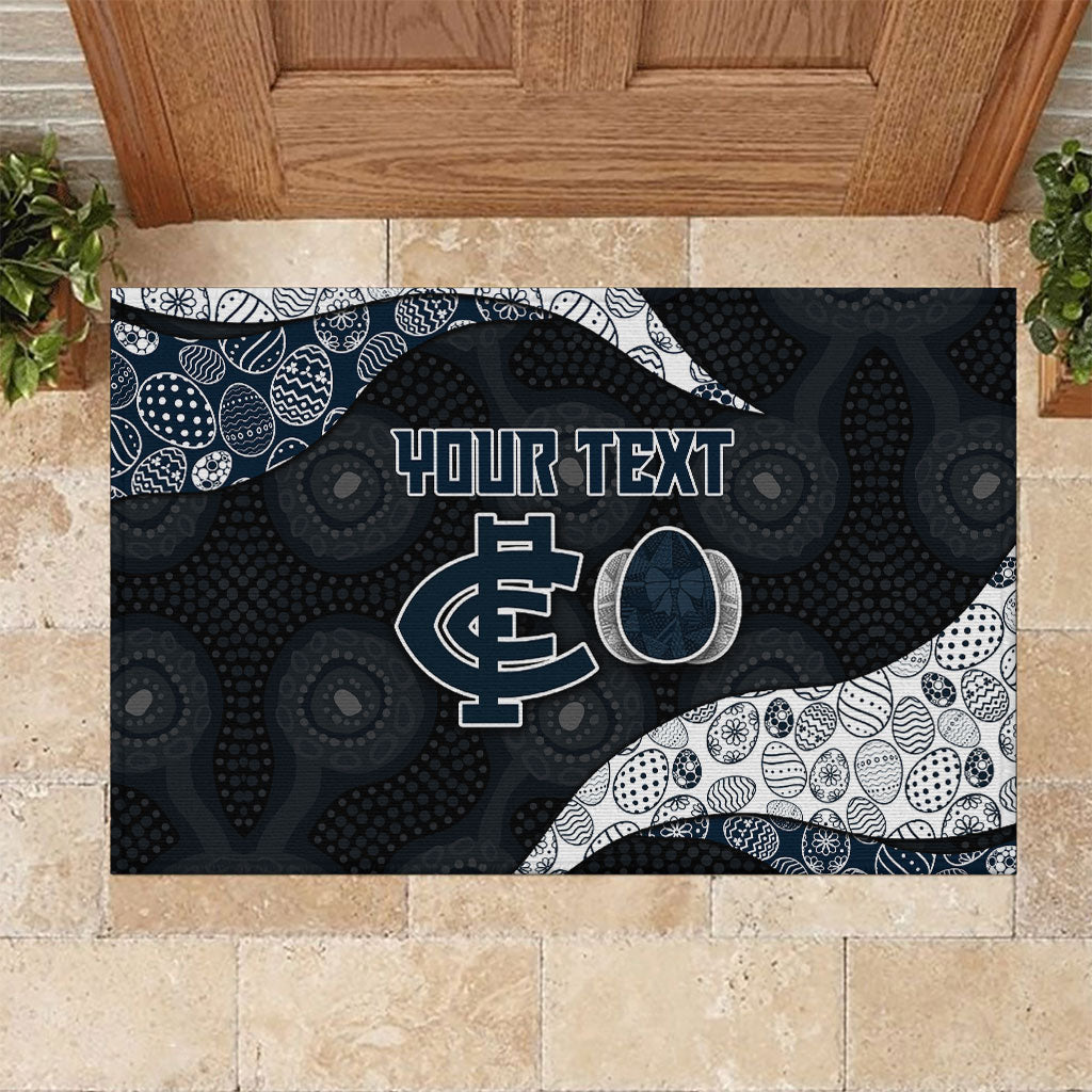 Personalized Carlton Football Rubber Doormat Easter Egg Pattern Navy Monochrome Tribal Dot Style