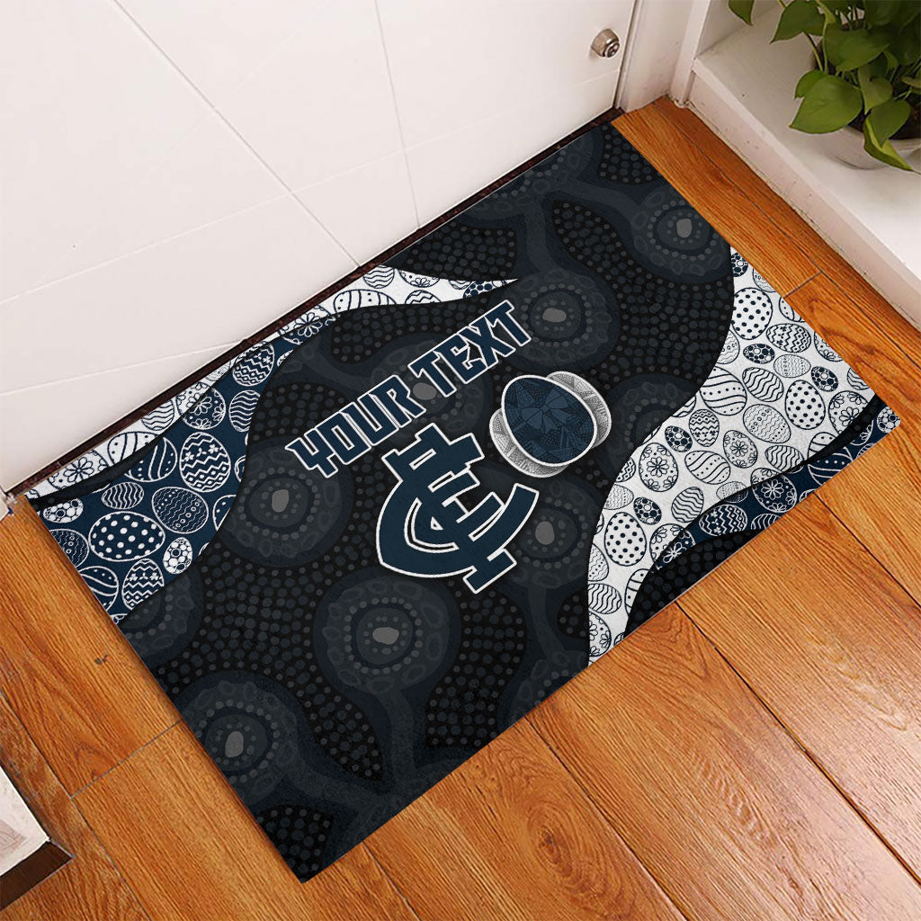 Personalized Carlton Football Rubber Doormat Easter Egg Pattern Navy Monochrome Tribal Dot Style