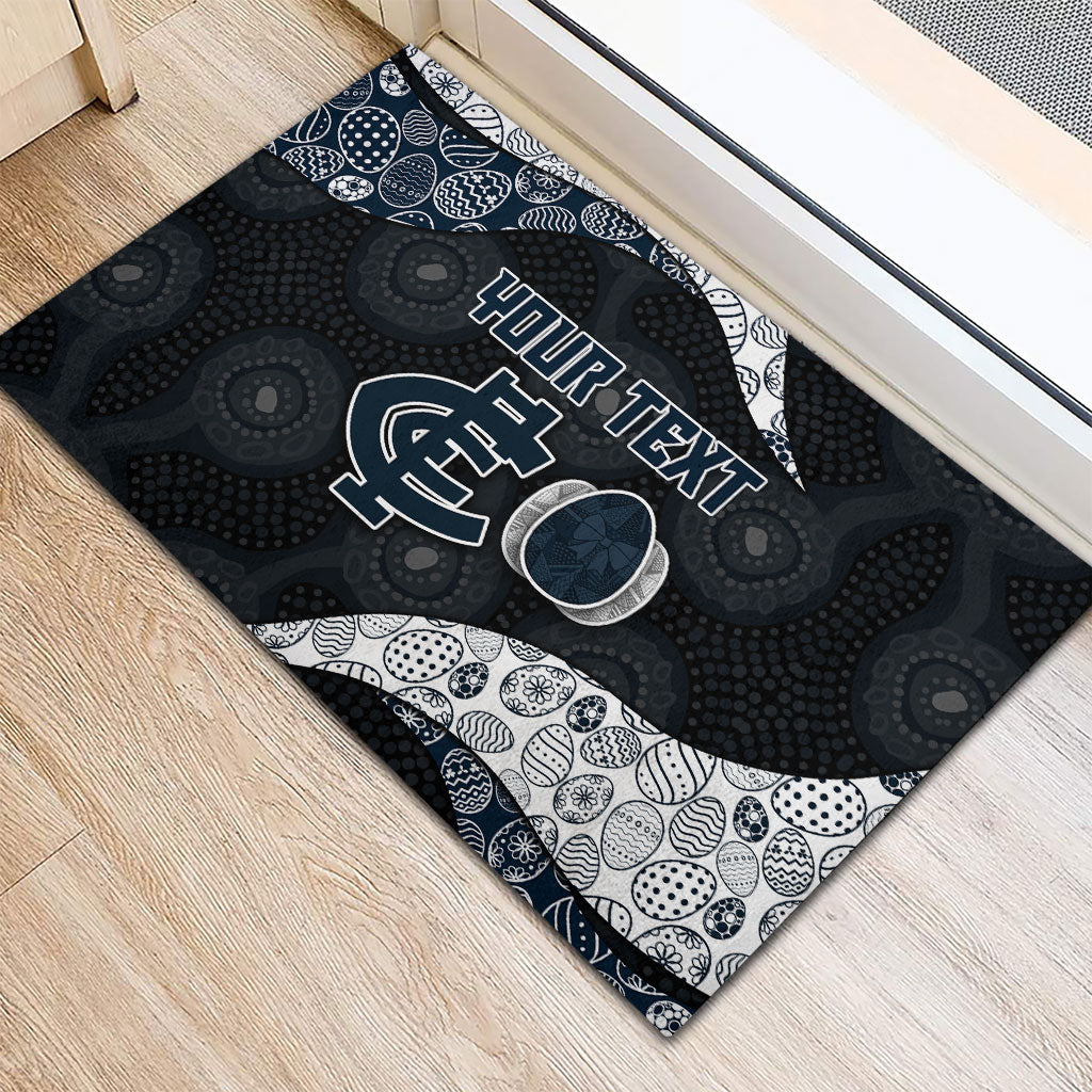 Personalized Carlton Football Rubber Doormat Easter Egg Pattern Navy Monochrome Tribal Dot Style