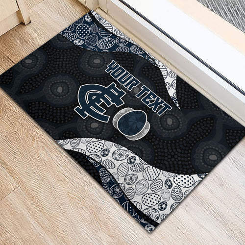 Personalized Carlton Football Rubber Doormat Easter Egg Pattern Navy Monochrome Tribal Dot Style