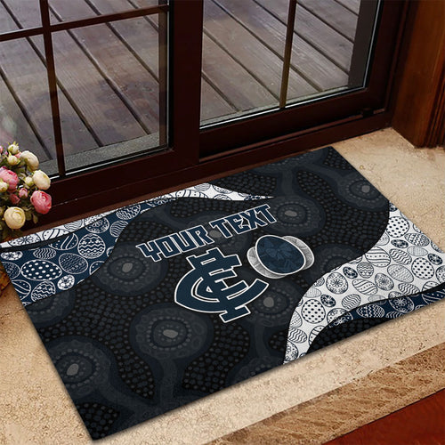 Personalized Carlton Football Rubber Doormat Easter Egg Pattern Navy Monochrome Tribal Dot Style