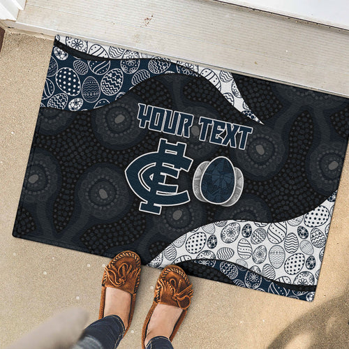 Personalized Carlton Football Rubber Doormat Easter Egg Pattern Navy Monochrome Tribal Dot Style