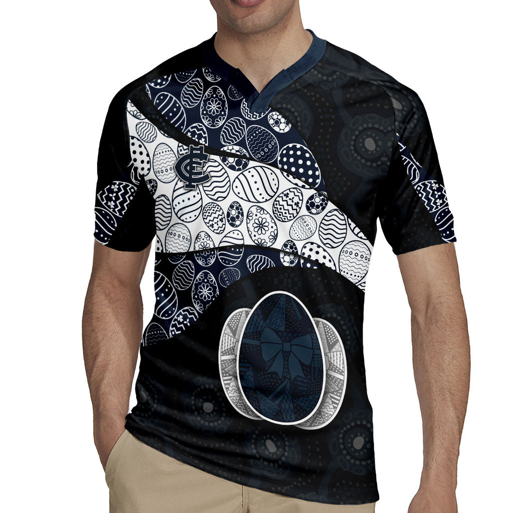 Personalized Carlton Football Rugby Jersey Easter Egg Pattern Navy Monochrome Tribal Dot Style