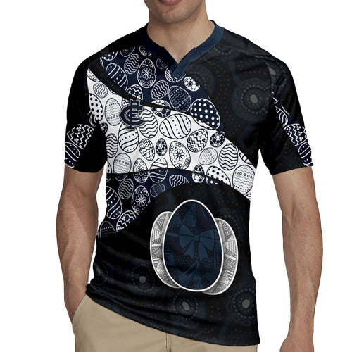 Personalized Carlton Football Rugby Jersey Easter Egg Pattern Navy Monochrome Tribal Dot Style