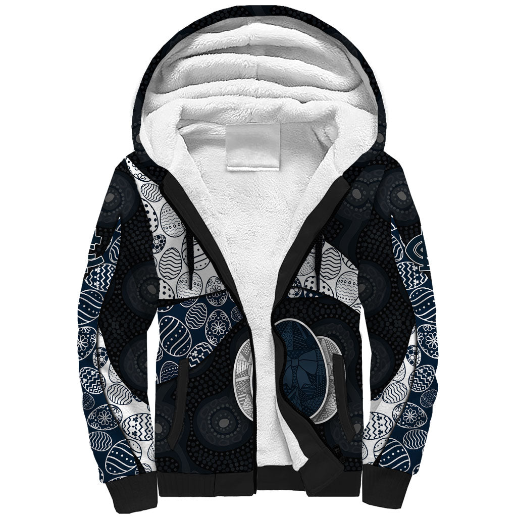 Personalized Carlton Football Sherpa Hoodie Easter Egg Pattern Navy Monochrome Tribal Dot Style