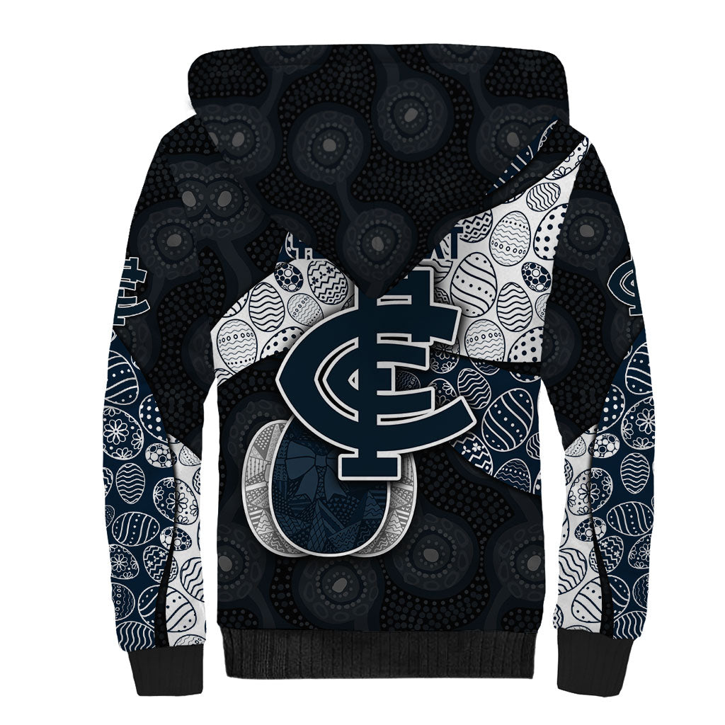 Personalized Carlton Football Sherpa Hoodie Easter Egg Pattern Navy Monochrome Tribal Dot Style