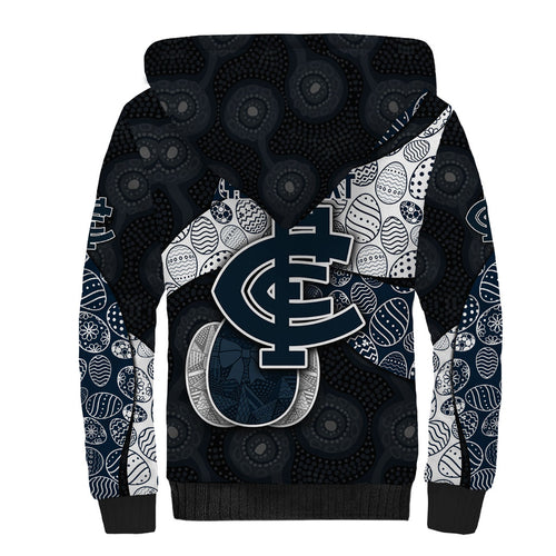 Personalized Carlton Football Sherpa Hoodie Easter Egg Pattern Navy Monochrome Tribal Dot Style