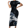 Personalized Carlton Football Short Sleeve Bodycon Dress Easter Egg Pattern Navy Monochrome Tribal Dot Style